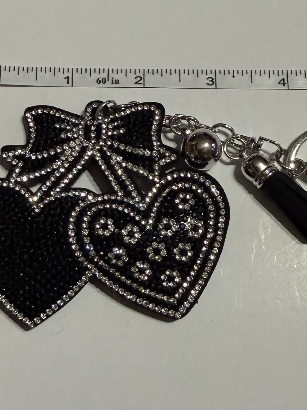 Black Rhinestone Bow & Heart Charm Keychain